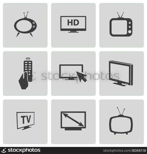 Vector black TV icons set on white background. Vector black TV icons set