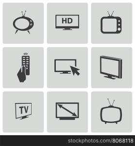 Vector black TV icons set on white background. Vector black TV icons set