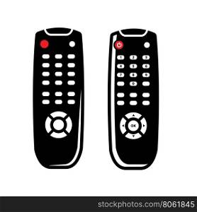 Vector black tv remote control icons set. Vector black tv remote control icons set on white background.