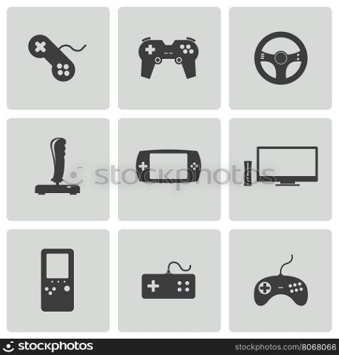 Vector black video game icons set on white background. Vector black video game icons set