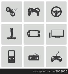 Vector black video game icons set on white background. Vector black video game icons set