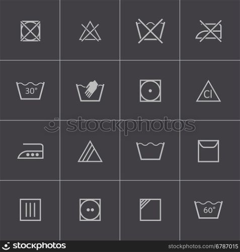 Vector black washing icons set on grey background. Vector black washing icons set