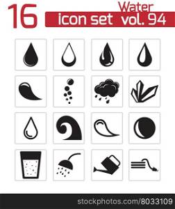 Vector black water icons set on white background. Vector black water icons set