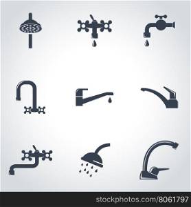 Vector black water tap icon set. Water Tap Icon Object, Water Tap Icon Picture, Water Tap Icon Image - stock vector