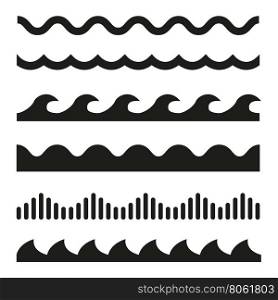 Vector black wave icons set. Vector black wave icons set on white background. Water waves
