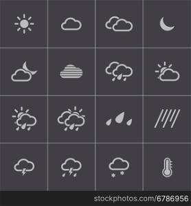 Vector black weather icons set on grey background. Vector black weather icons set