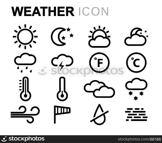 Vector black weather icons set. Vector black weather icons set on white background