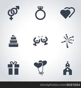 Vector black wedding icon set. Vector black wedding icon set on grey background