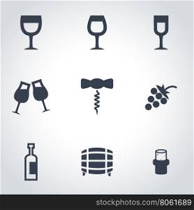 Vector black wine icon set. Wine Icon Object, Wine Icon Picture, Wine Icon Image, Wine Icon Graphic, Wine Icon JPG, Wine Icon EPS,Wine Icon AI - stock vector