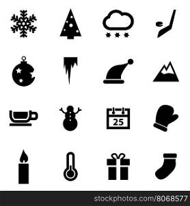 Vector black winter icons set. Vector black winter icons set on white background