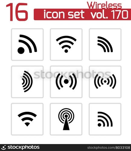 Vector black wireless icons set white background. Vector black wireless icons set