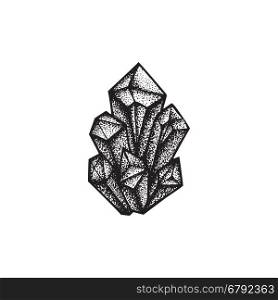 vector black work tattoo dot art hand drawn engraving style crystals cluster illustration isolated white background&#xA;