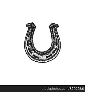 vector black work tattoo dot art hand drawn engraving style horseshoe illustration isolated white background&#xA;