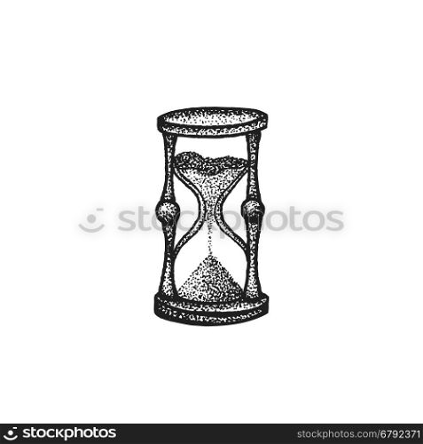 vector black work tattoo dot art hand drawn engraving style vintage sandglass illustration isolated white background&#xA;
