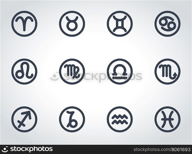 Vector black zodiac symbols icon set. Zodiac Icon Object, Zodiac Icon Picture, Zodiac Icon Image, Zodiac Icon Graphic, Zodiac Icon JPG, Zodiac Icon EPS, Zodiac Icon AI - stock vector