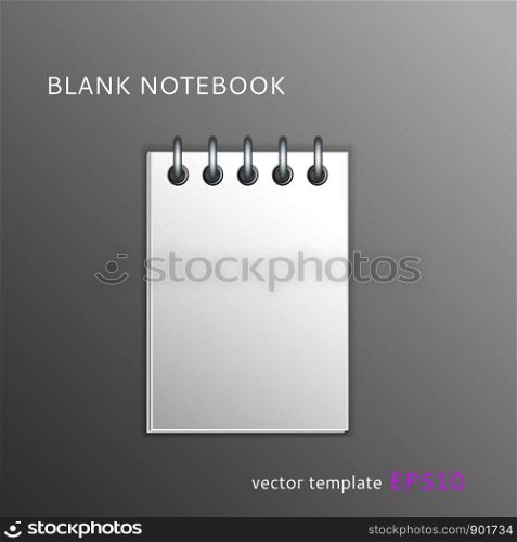 Vector blank paper notebook isolated on gray background