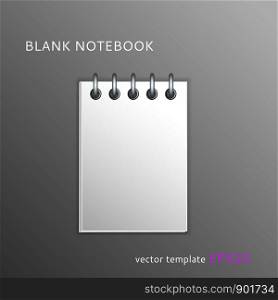 Vector blank paper notebook isolated on gray background