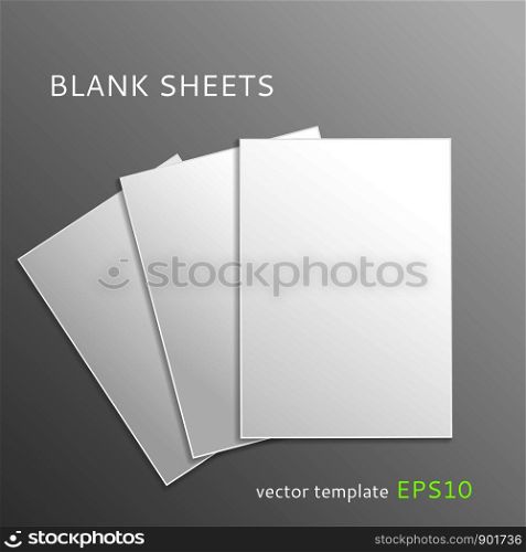 Vector blank paper sheets isolated on gray background
