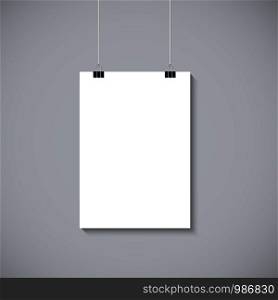 Vector blank poster with transparent vector shadow on gray background. Vector template, mock up