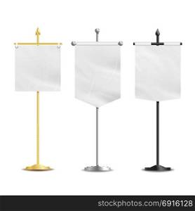 Vector Blank Table Flags. Vector Clean Mockup Isolated On White Background. Empty Flags. Blank White Flags Pocket Table Vector. Realistic Template Set For Business Promotion And Advertising