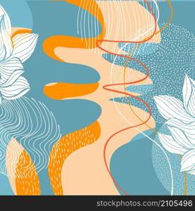Vector blue and orange abstract background with hand drawn elements. Vector blue and orange abstract background