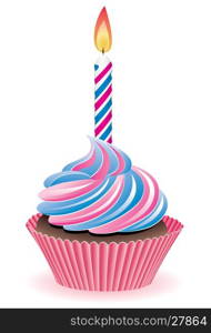 vector blue and pink cupcake with burning candle