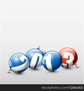 Vector blue and red Christmas realistic baubles with the numbers of new year 2013