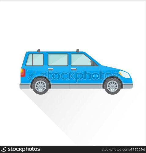 vector blue color flat design four-door station wagon body type vehicle illustration isolated white background long shadow&#xA;
