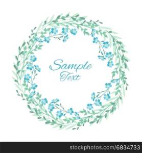 Vector blue forget me not flowers. Vector illustration blue flowers. Wreath of blue forget-me-not flowers