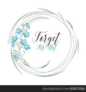 Vector blue forget me not flowers. Vector illustration blue flowers. Wreath of blue forget-me-not flowers
