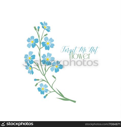 Vector blue forget me not flowers. Vector illustration blue flowers. Branch of blue forget-me-not flowers