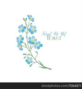 Vector blue forget me not flowers. Vector illustration blue flowers. Branch of blue forget-me-not flowers