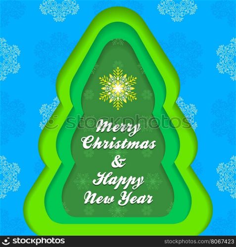 vector blue green colours minimal design christmas tree shape new year flyer template white snowflakes backdrop&#xA;