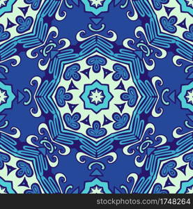 vector blue magic mandala seamless pattern. Ceramic tile. Seamless pattern vector portuguese