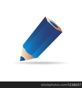 Vector blue pencil icon with shadow on a white background