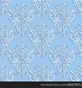 Vector Blue Seamless Background with 3d Floral Pattern and Backdrop for Greeting or Invitation Card
