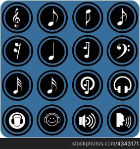 vector blue signs. Various musical notes. simple music icons