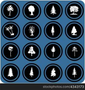 vector blue signs. Vector illustration of tree silhouettes. tree icons