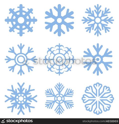 Vector blue snowflake icon set