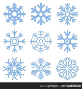 Vector blue snowflake icon set