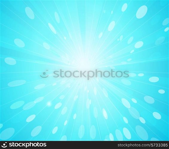 Vector blue sunny rays background. Fresh sunbeam