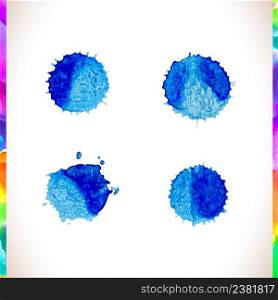 Vector blue watercolor painted stains set. Blue watercolor textured vector backgrounds set. Vector watercolor splash background set.