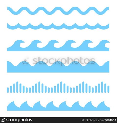 Vector blue wave icons set. Vector blue wave icons set on white background. Water waves