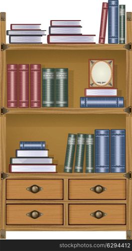 Vector bookcase with books and boxes