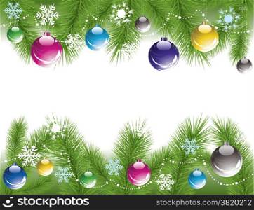 vector border of xmas tree branches with decoration