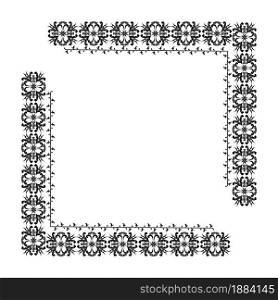Vector border with a floral pattern for the design of frames, menus, wedding invitations or labels, for laser cutting, creating patterns in wood, marquetry. Digital graphics. Black and white.. Vector border with a floral pattern