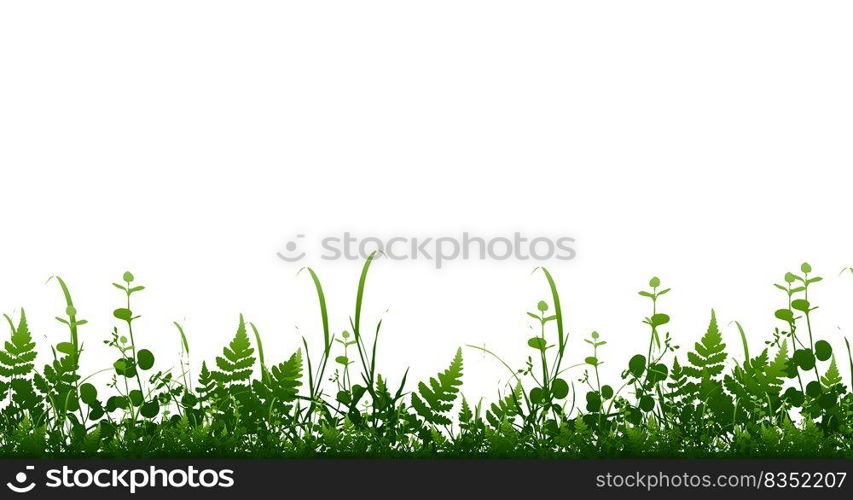 Vector bright green realistic seamless grass border isolated background. Vector illustration