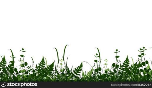 Vector bright green realistic seamless grass border isolated background. Vector illustration