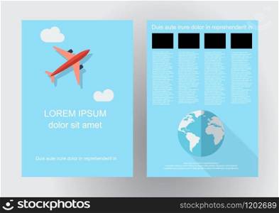 Vector brochure airplane in the sky,travel agency. flat design background