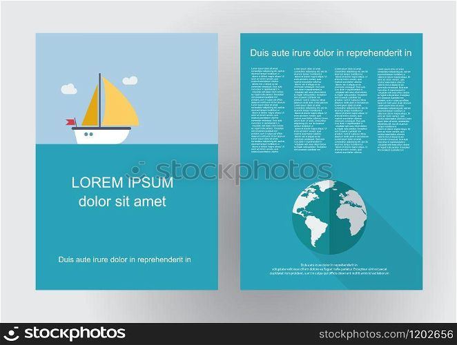 Vector brochure sailboat and skipper. flat design background